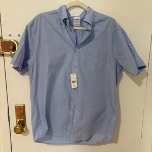 NWT Brooks Brothers Regular Short Sleeve Button Down 100% Cotton Blue Medium